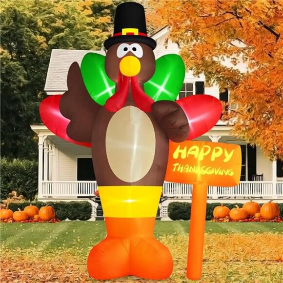 10 FT Giant Thanksgiving Inflatables Turkey Outdoor Decor with Colorful Big Tail